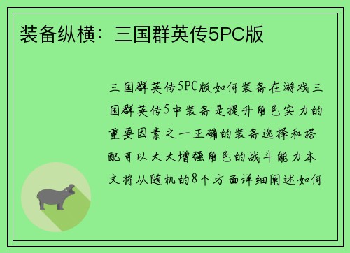 装备纵横：三国群英传5PC版