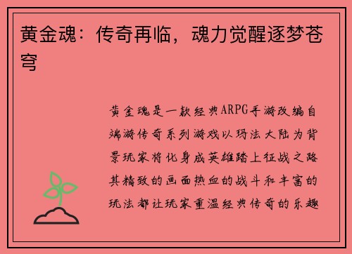 黄金魂：传奇再临，魂力觉醒逐梦苍穹